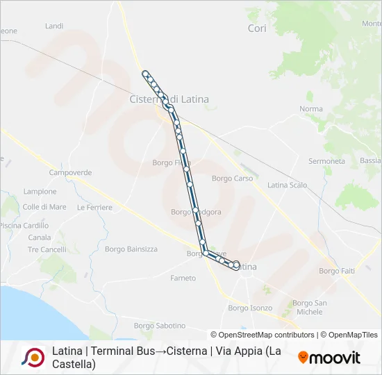 Percorso linea bus COTRAL