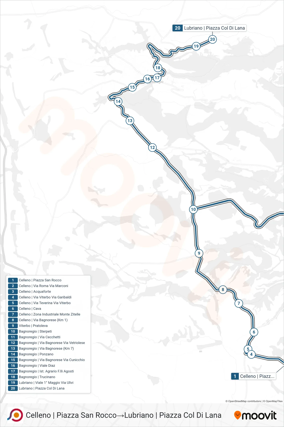 Linea COTRAL bus (Celleno | Piazza San Rocco→Lubriano | Piazza Col Di Lana) - Percorsi e fermate sulla mappa