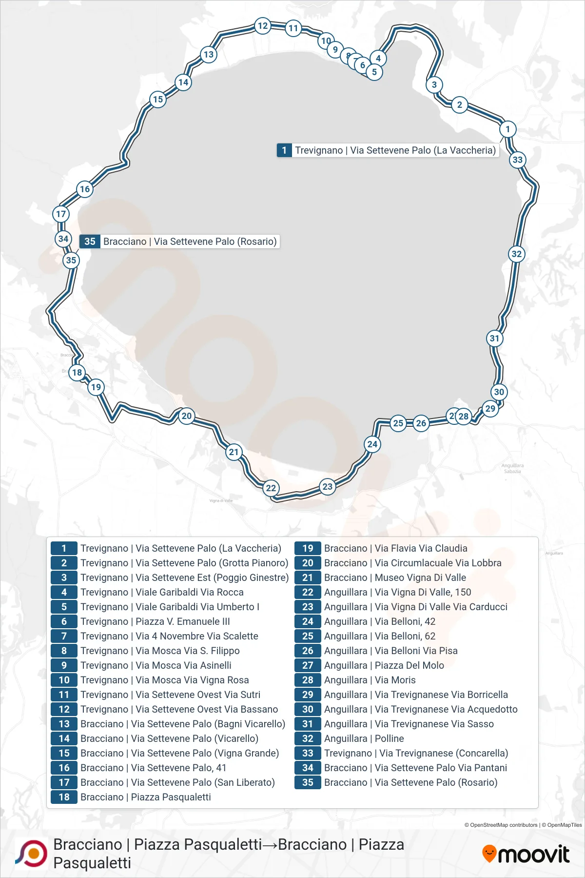 Linea COTRAL bus (Bracciano | Piazza Pasqualetti→Bracciano | Piazza Pasqualetti) - Percorsi e fermate sulla mappa