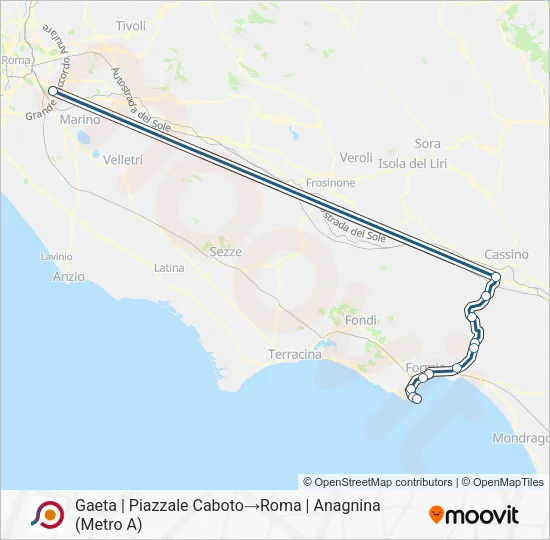 Percorso linea bus COTRAL