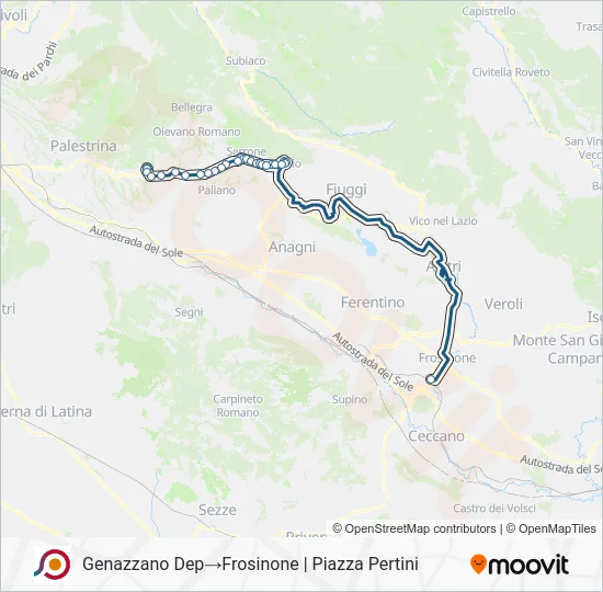 Percorso linea bus COTRAL