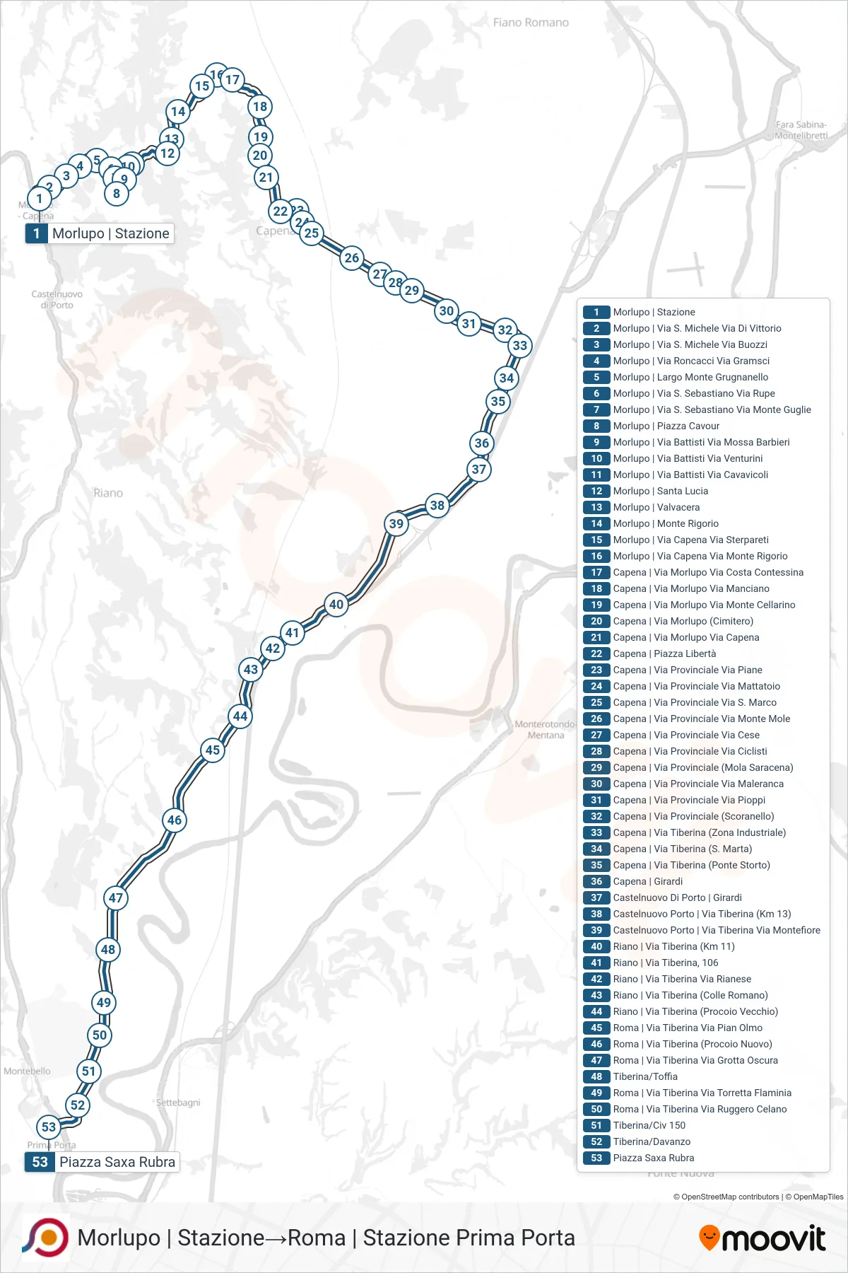 Linea COTRAL bus (Morlupo | Stazione→Roma | Stazione Prima Porta) - Percorsi e fermate sulla mappa