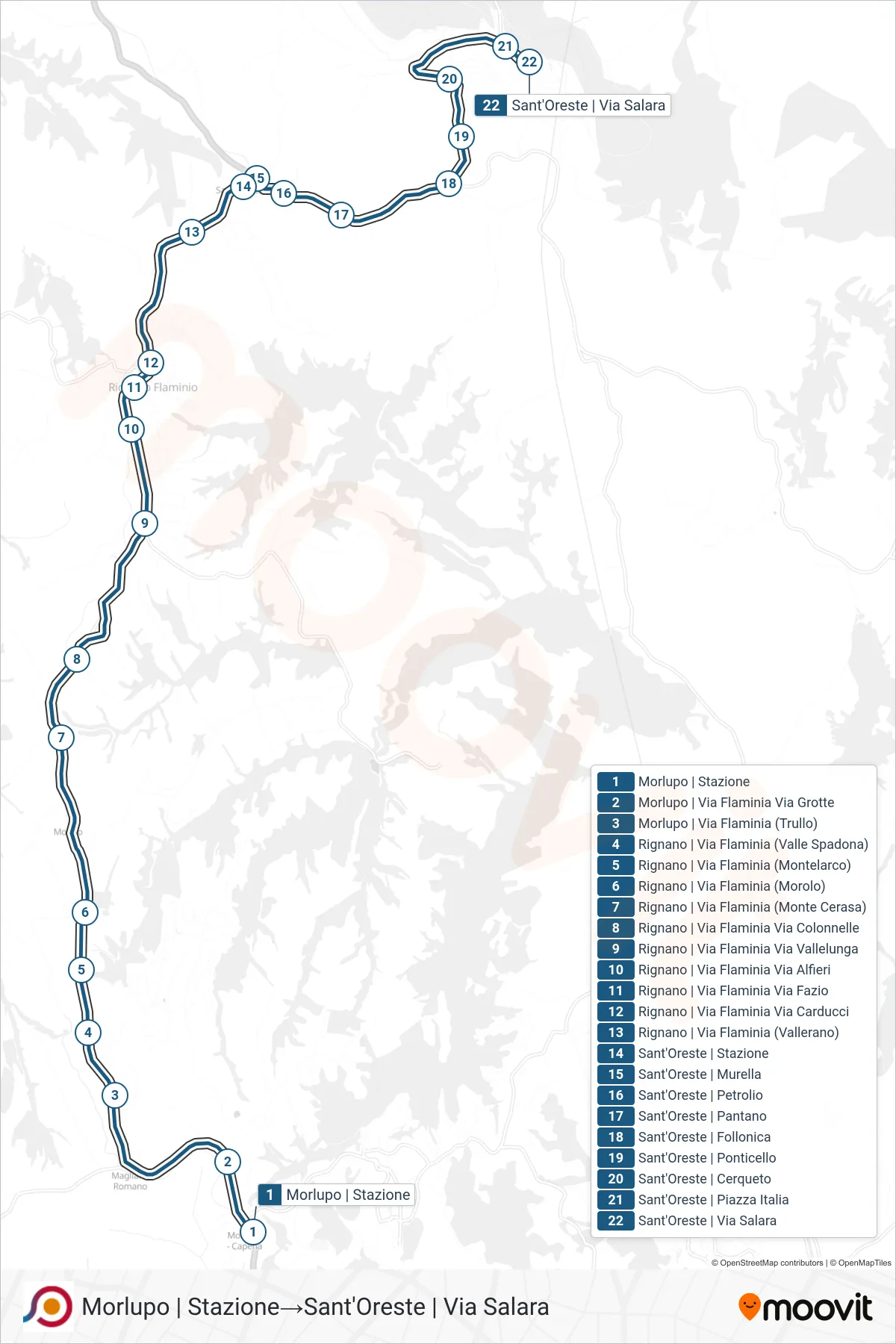 Linea COTRAL bus (Morlupo | Stazione→Sant'Oreste | Via Salara) - Percorsi e fermate sulla mappa