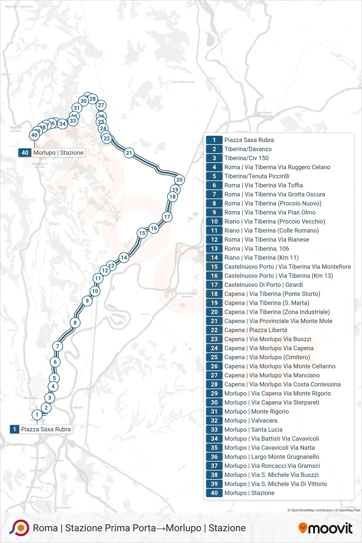 Linea COTRAL bus (Roma | Stazione Prima Porta→Morlupo | Stazione) - Percorsi e fermate sulla mappa