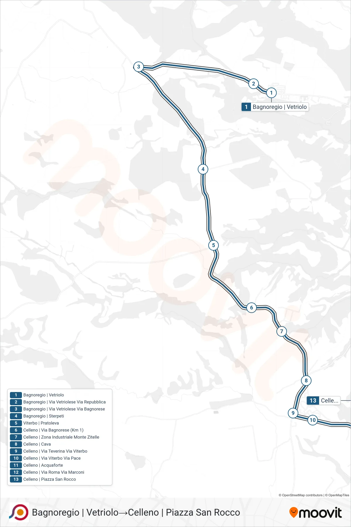 Linea COTRAL bus (Bagnoregio | Vetriolo→Celleno | Piazza San Rocco) - Percorsi e fermate sulla mappa