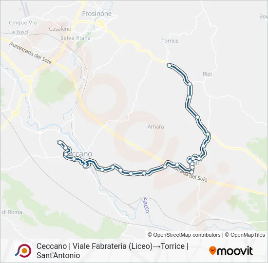 Percorso linea bus COTRAL