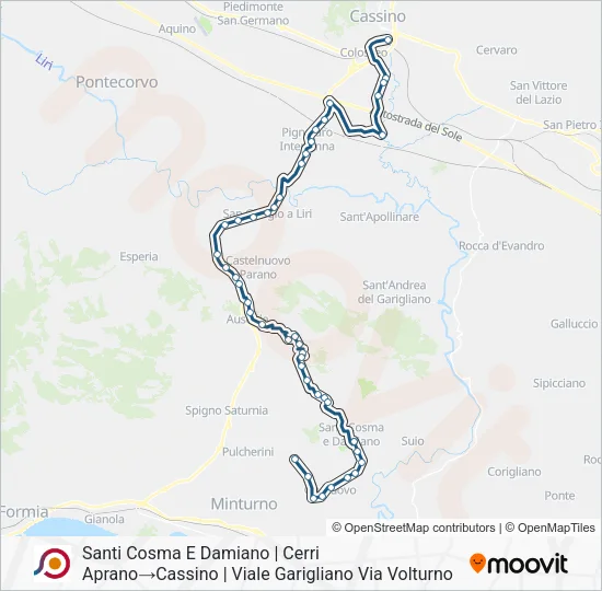 Percorso linea bus COTRAL