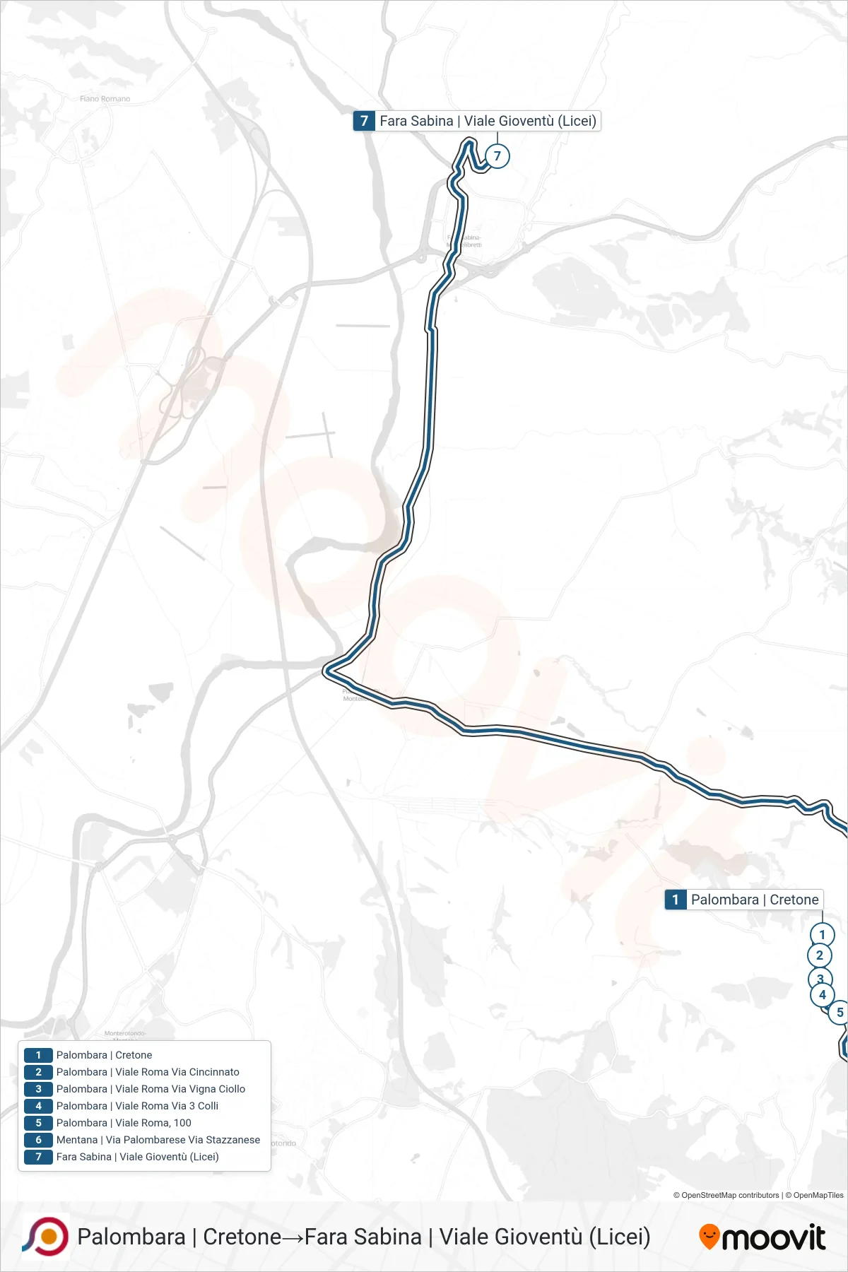 Linea COTRAL bus (Palombara | Cretone→Fara Sabina | Viale Gioventù (Licei)) - Percorsi e fermate sulla mappa