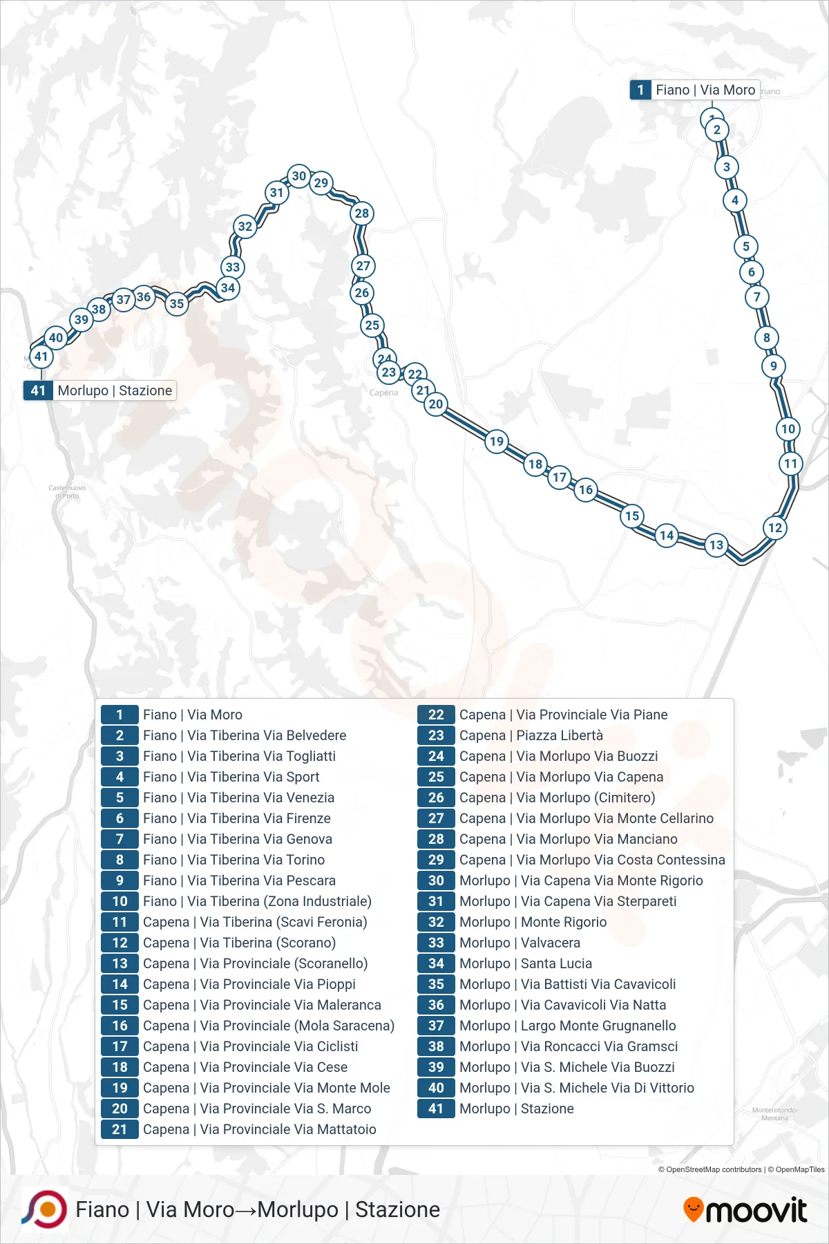 Linea COTRAL bus (Fiano | Via Moro→Morlupo | Stazione) - Percorsi e fermate sulla mappa