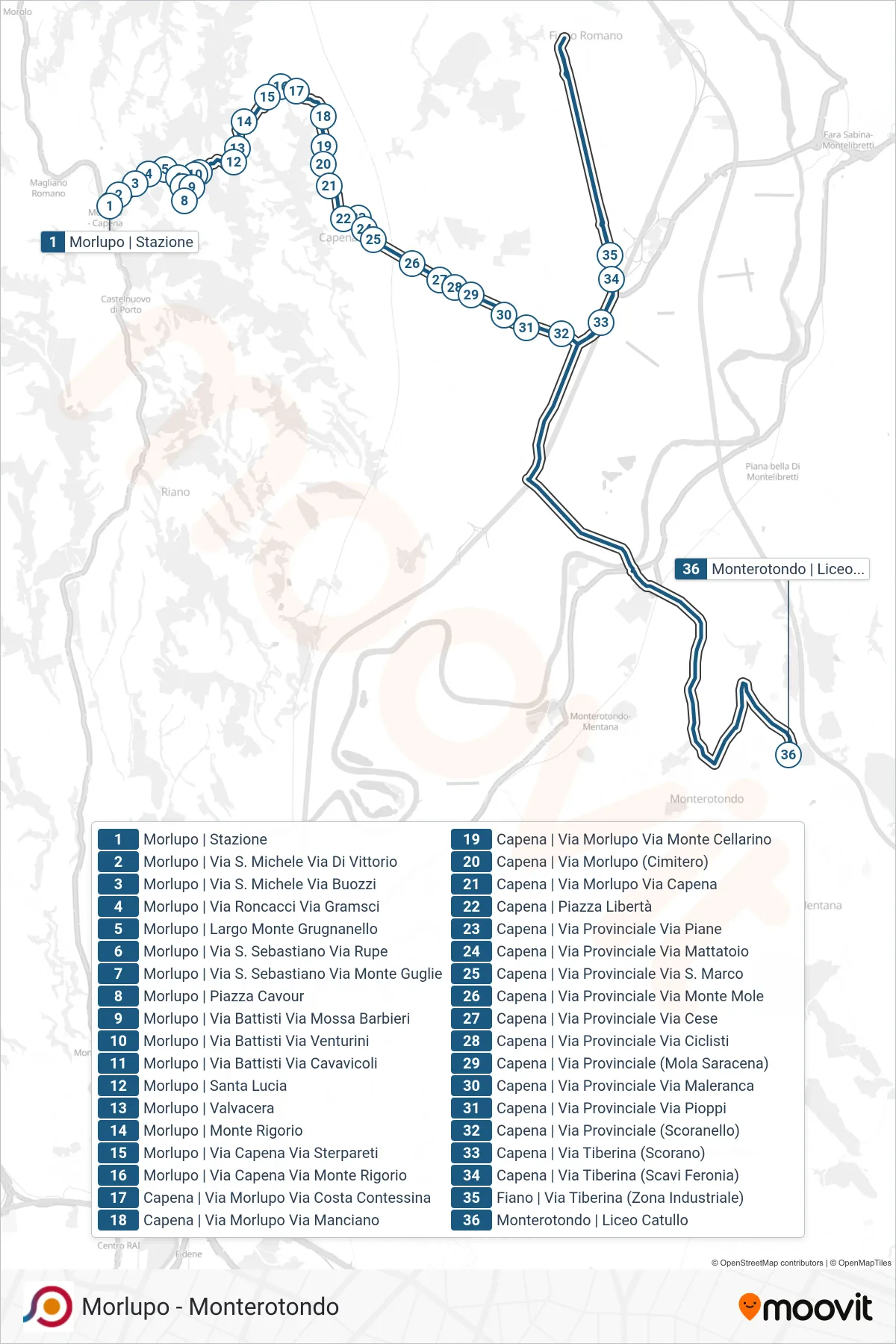 Linea COTRAL bus (Morlupo | Stazione→Monterotondo | Liceo Catullo) - Percorsi e fermate sulla mappa