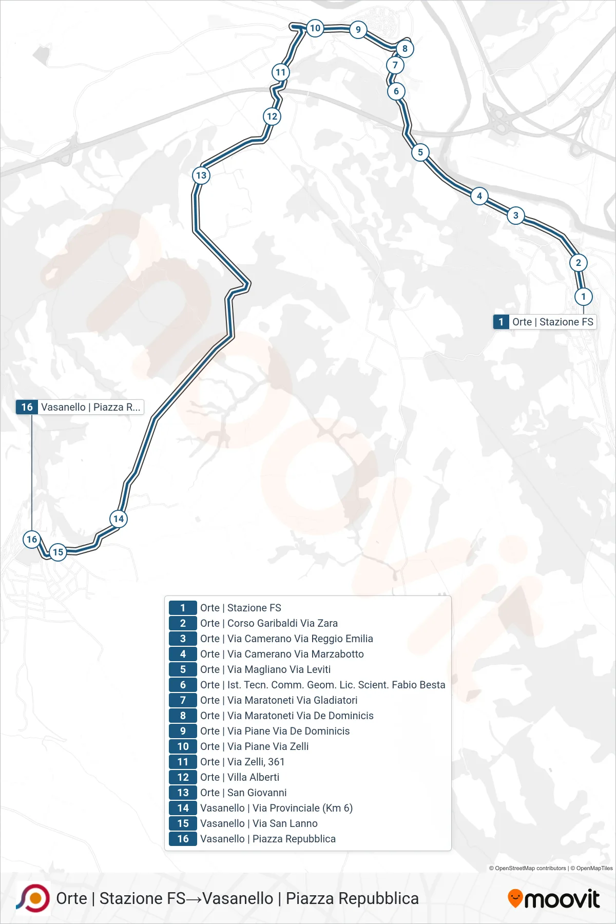 Linea COTRAL bus (Orte | Stazione FS→Vasanello | Piazza Repubblica) - Percorsi e fermate sulla mappa