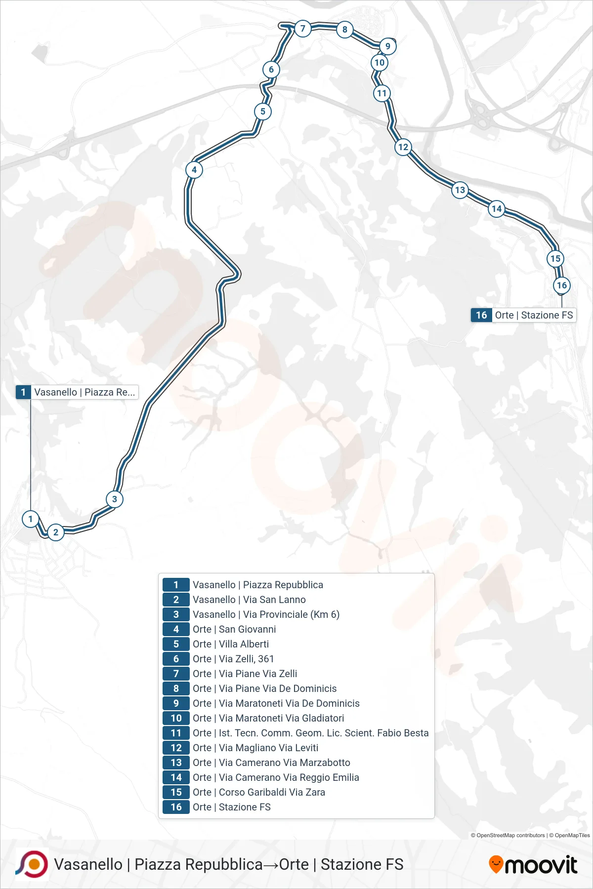 Linea COTRAL bus (Vasanello | Piazza Repubblica→Orte | Stazione FS) - Percorsi e fermate sulla mappa