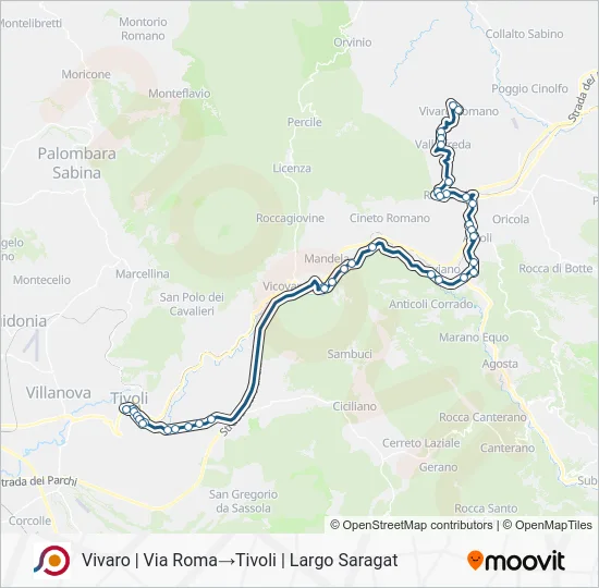 Percorso linea bus COTRAL