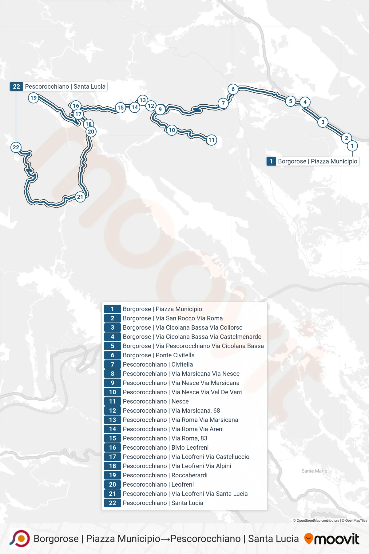 Linea COTRAL  bus (Borgorose | Piazza Municipio‎→Pescorocchiano | Santa Lucia) - Percorsi e fermate sulla mappa