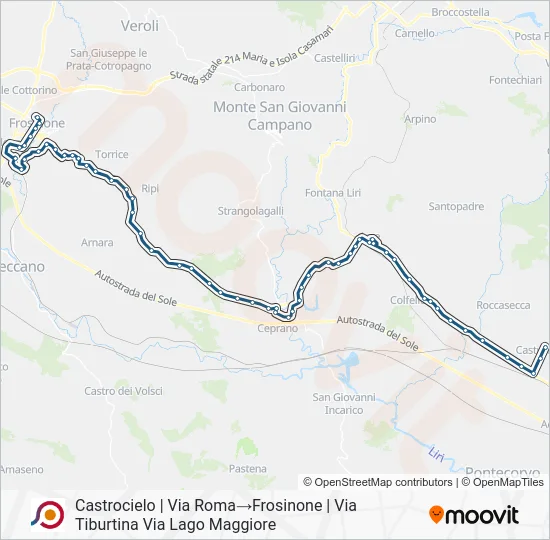 Percorso linea bus COTRAL