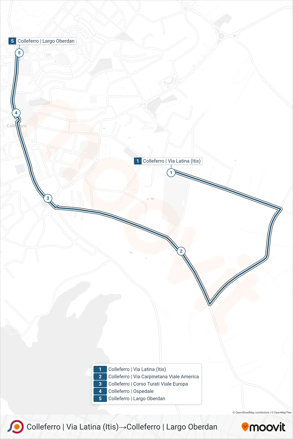 Linea COTRAL bus (Colleferro | Via Latina (Itis)→Colleferro | Largo Oberdan) - Percorsi e fermate sulla mappa