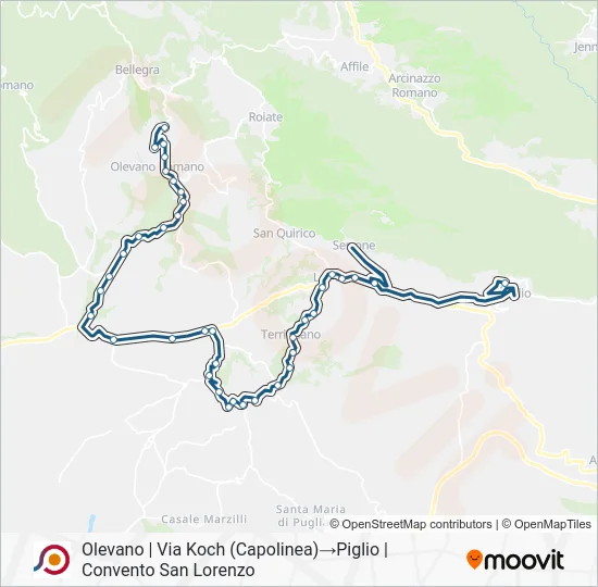 Percorso linea bus COTRAL