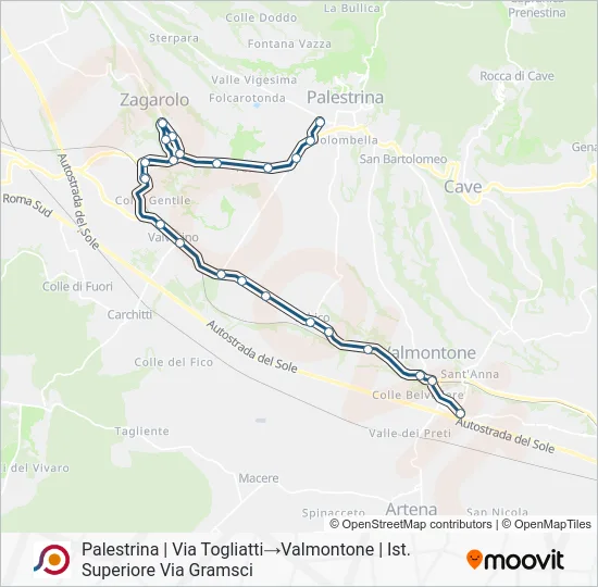 Percorso linea bus COTRAL