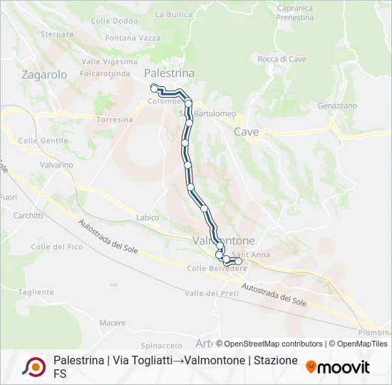 Percorso linea bus COTRAL