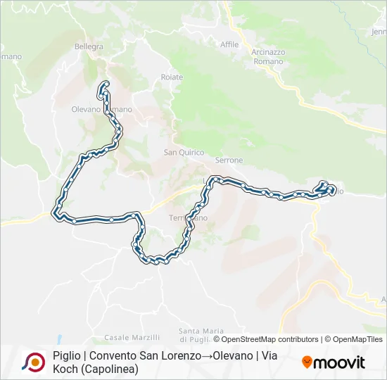 Percorso linea bus COTRAL