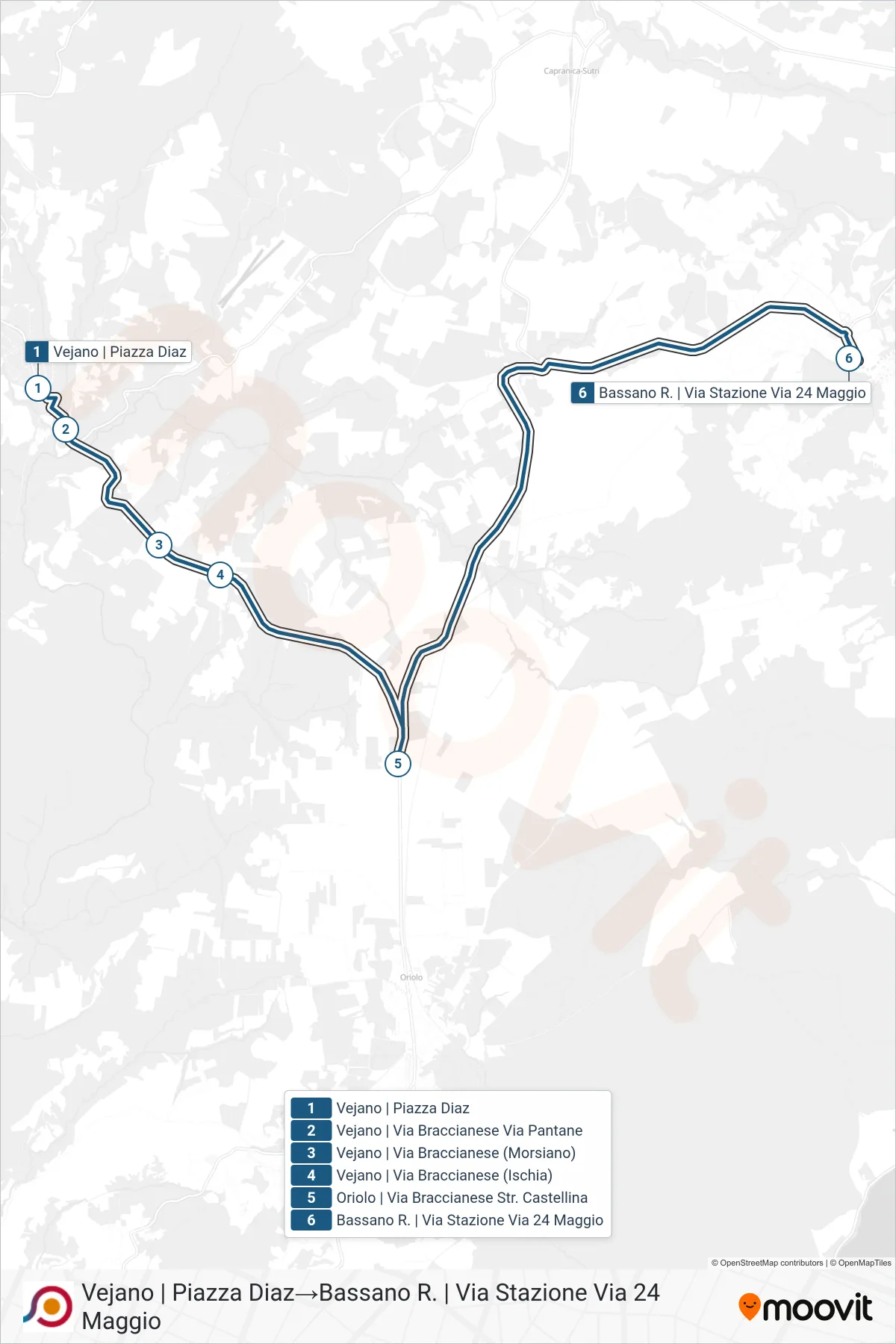 Linea COTRAL bus (Vejano | Piazza Diaz→Bassano R. | Via Stazione Via 24 Maggio) - Percorsi e fermate sulla mappa