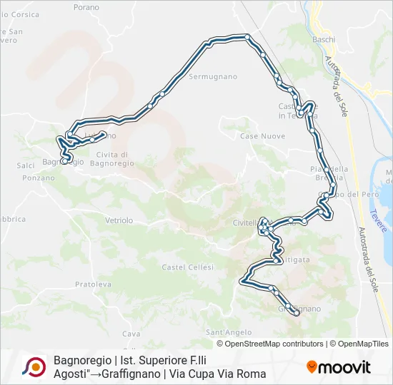 Percorso linea bus COTRAL