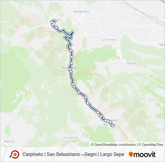 Percorso linea bus COTRAL