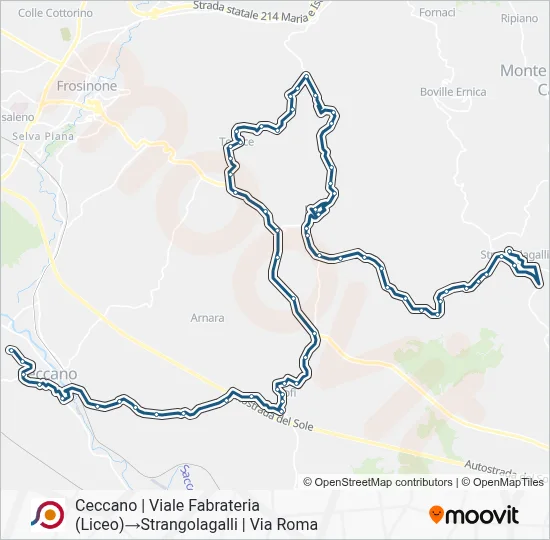 Percorso linea bus COTRAL
