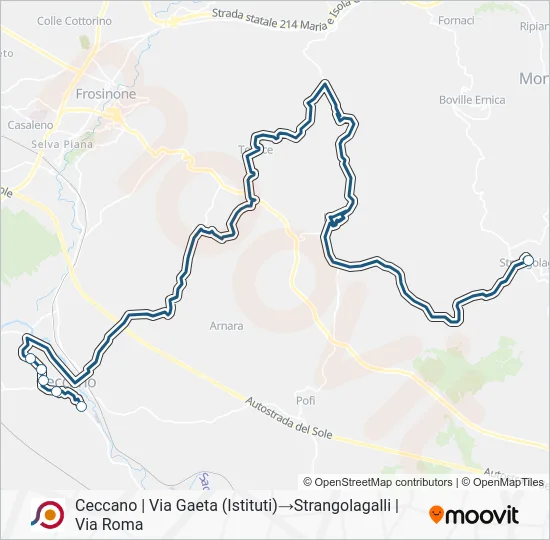Percorso linea bus COTRAL
