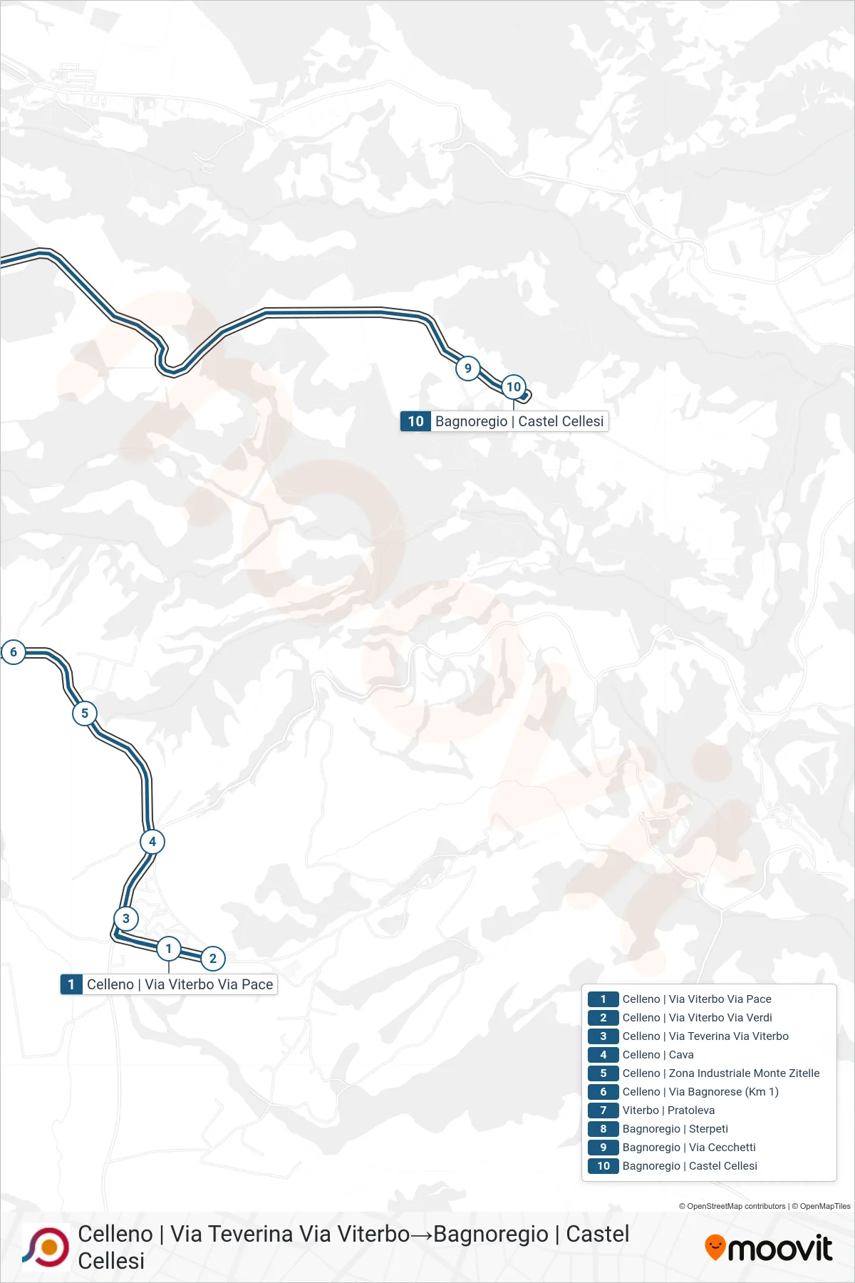 Linea COTRAL bus (Celleno | Via Teverina Via Viterbo→Bagnoregio | Castel Cellesi) - Percorsi e fermate sulla mappa