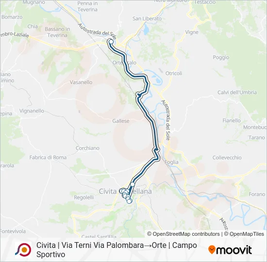 Percorso linea bus COTRAL