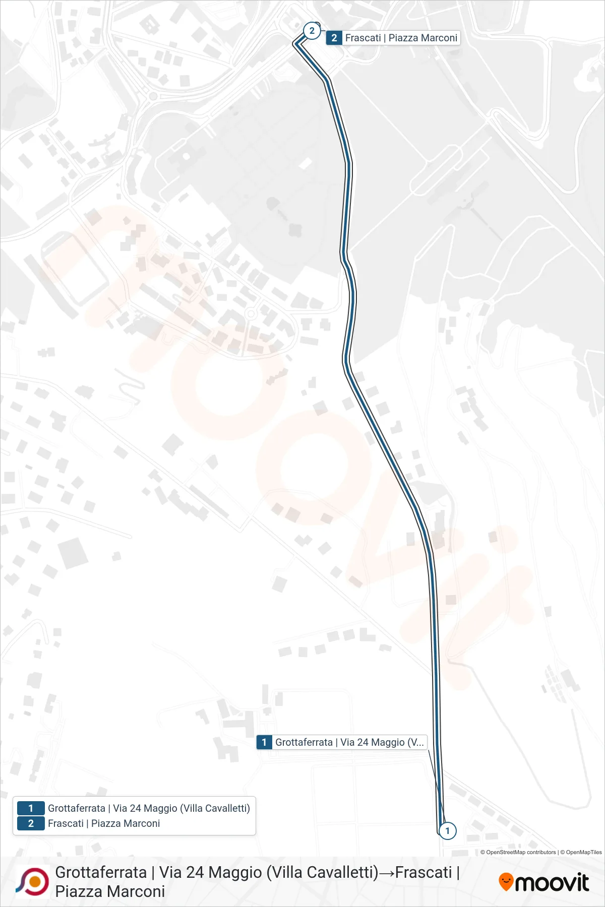 Linea COTRAL bus (Grottaferrata | Via 24 Maggio (Villa Cavalletti)→Frascati | Piazza Marconi) - Percorsi e fermate sulla mappa