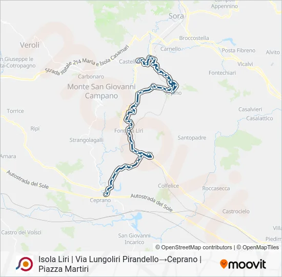 Percorso linea bus COTRAL