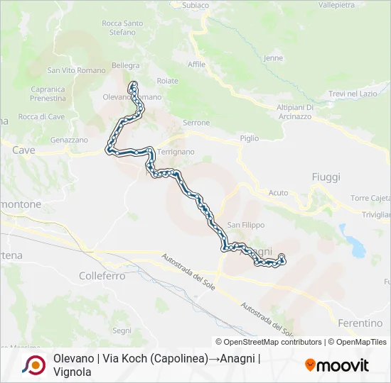 Percorso linea bus COTRAL