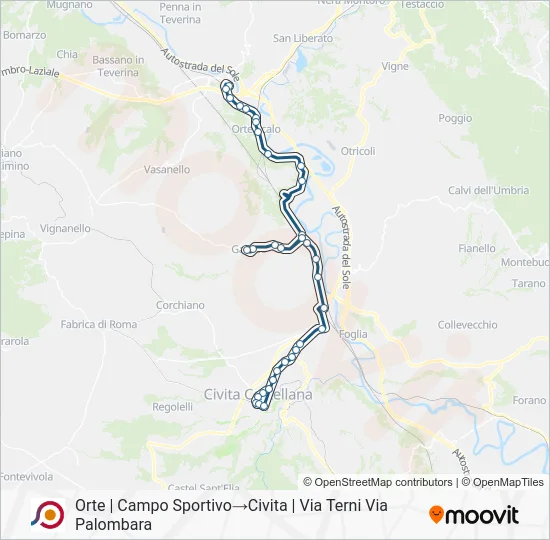 Percorso linea bus COTRAL
