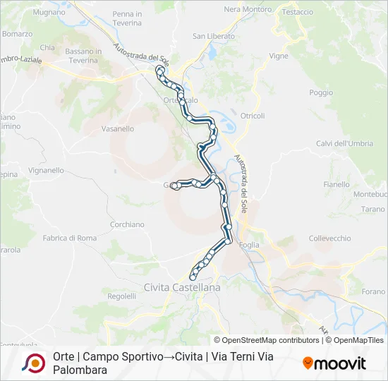 Percorso linea bus COTRAL