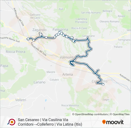 Percorso linea bus COTRAL