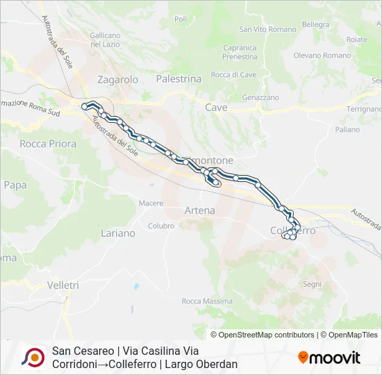 Percorso linea bus COTRAL
