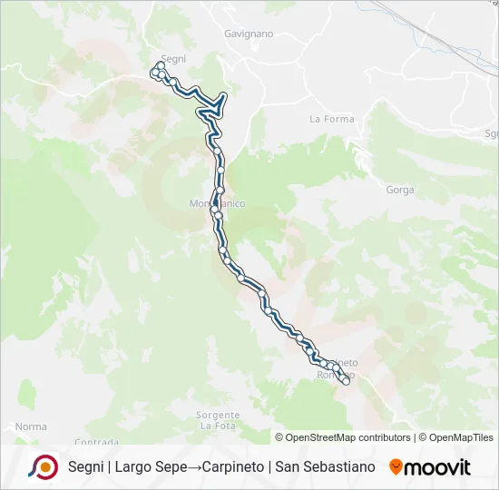 Percorso linea bus COTRAL