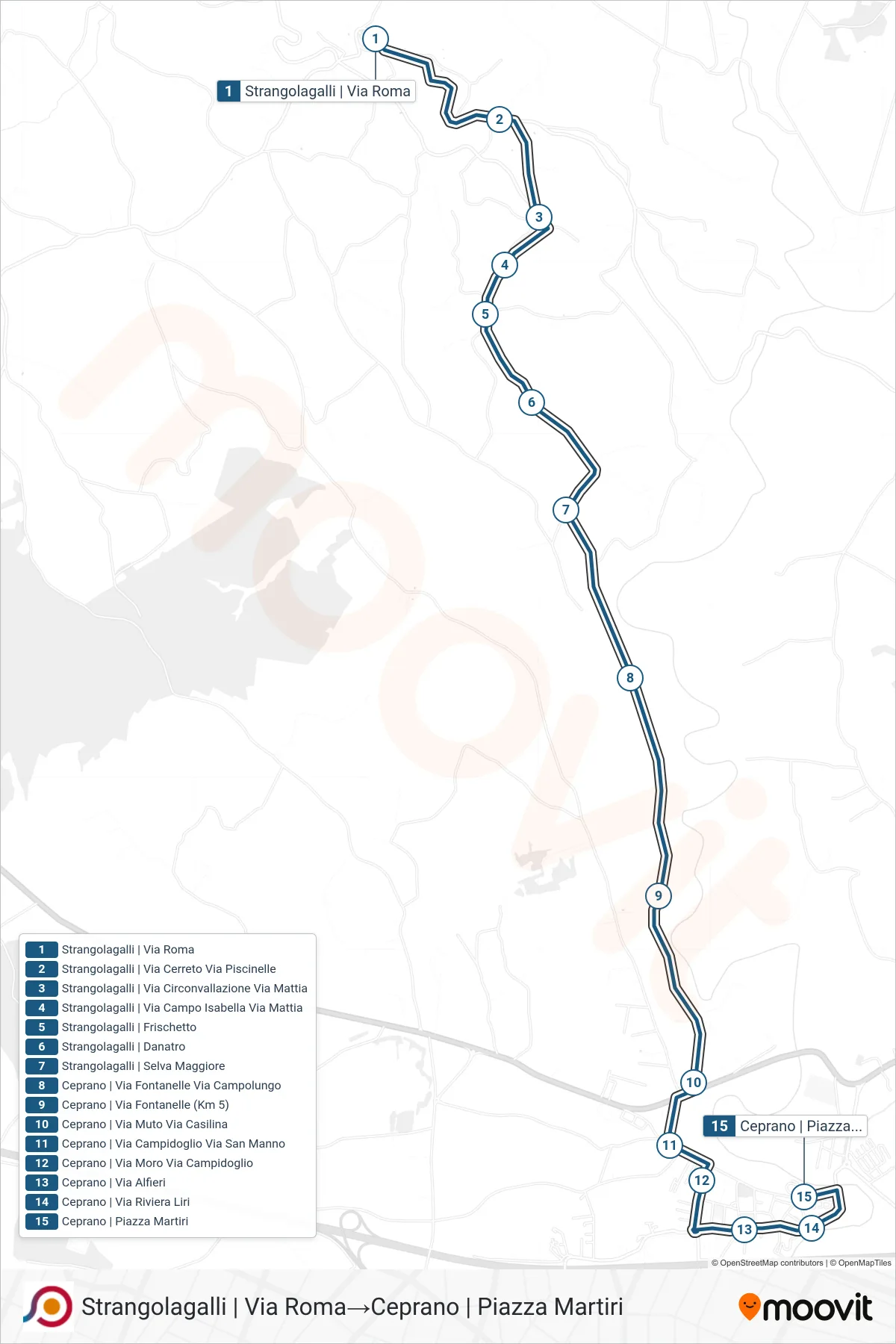 Linea COTRAL bus (Strangolagalli | Via Roma→Ceprano | Piazza Martiri) - Percorsi e fermate sulla mappa
