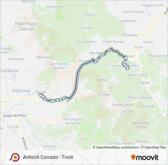 Percorso linea bus COTRAL