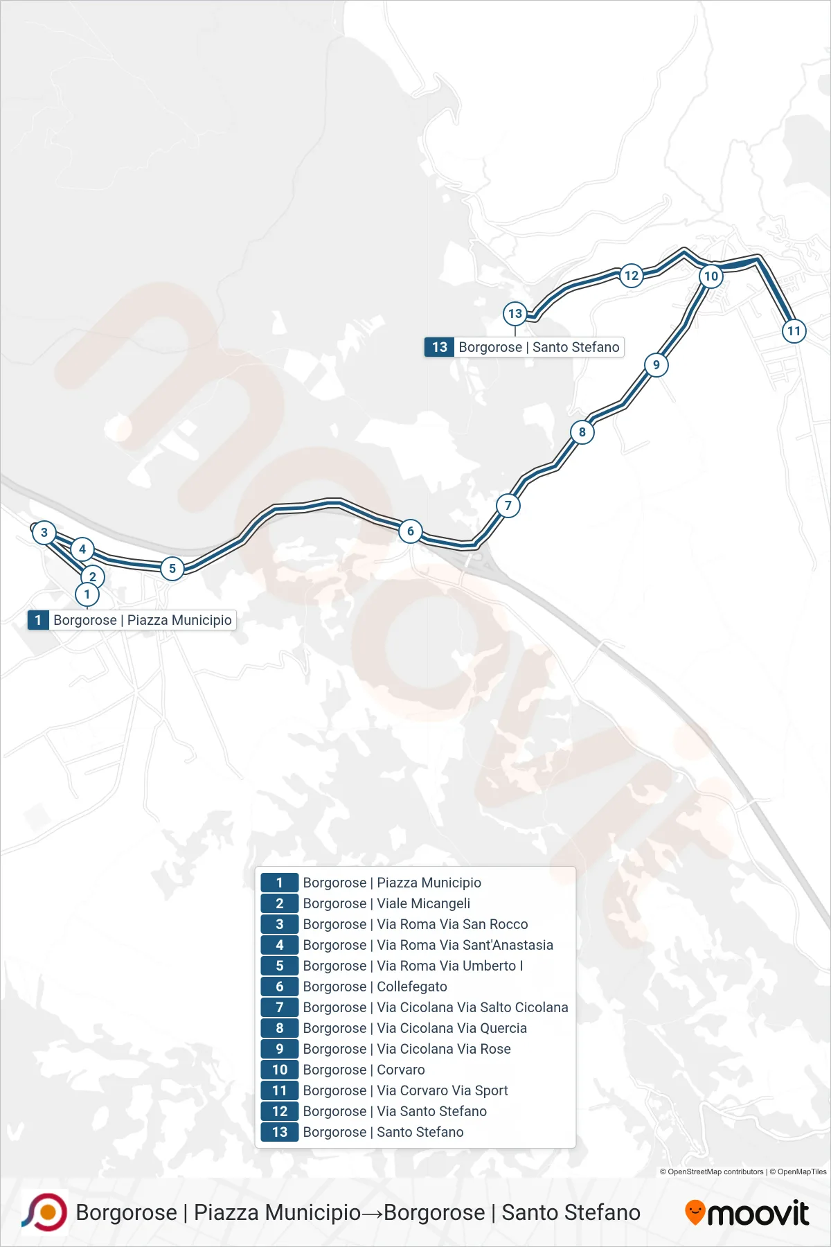 Linea COTRAL bus (Borgorose | Piazza Municipio→Borgorose | Santo Stefano) - Percorsi e fermate sulla mappa