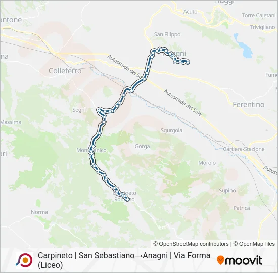 Percorso linea bus COTRAL