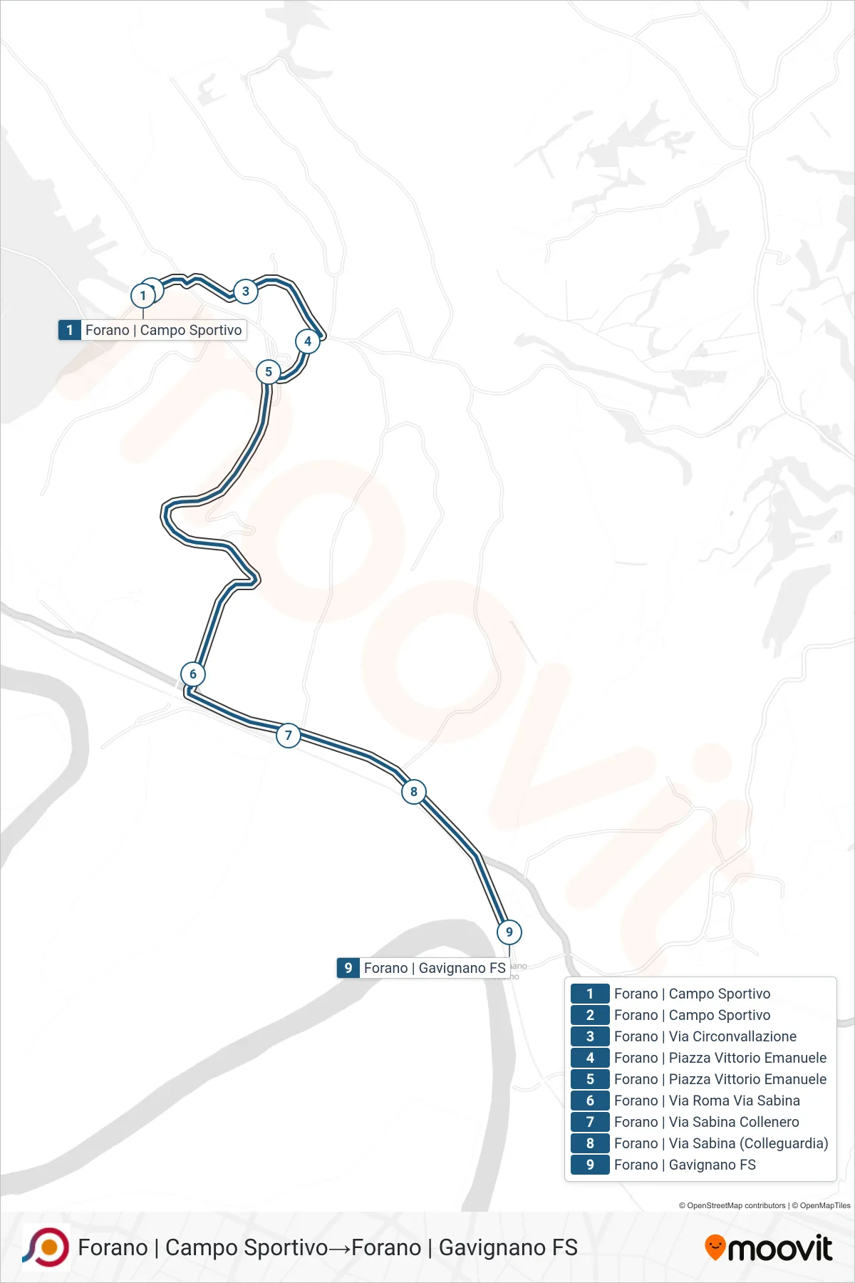 Linea COTRAL bus (Forano | Campo Sportivo→Forano | Gavignano FS) - Percorsi e fermate sulla mappa