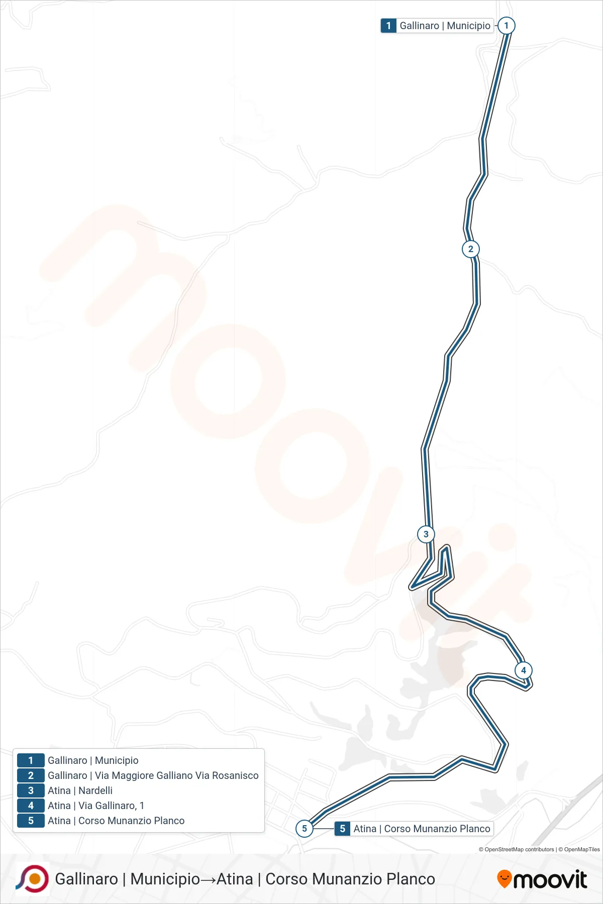 Linea COTRAL bus (Gallinaro | Municipio→Atina | Corso Munanzio Planco) - Percorsi e fermate sulla mappa