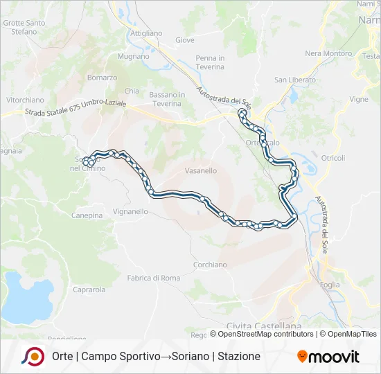 Percorso linea bus COTRAL