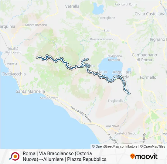 Percorso linea bus COTRAL