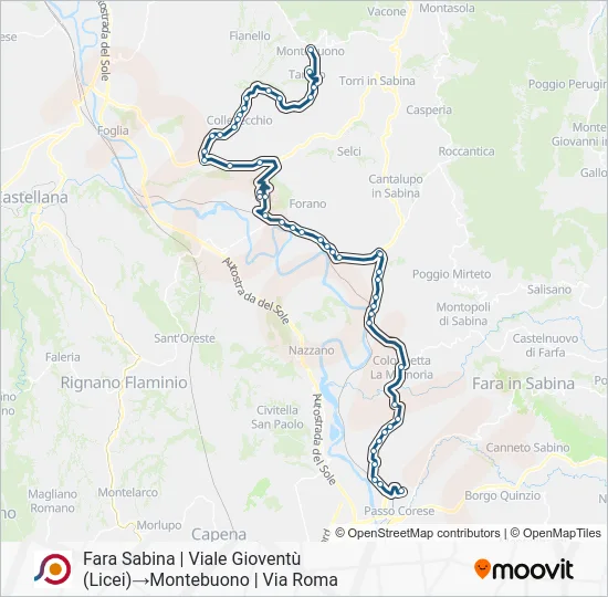 Percorso linea bus COTRAL