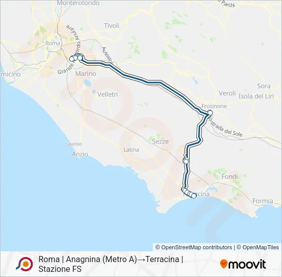Percorso linea bus COTRAL