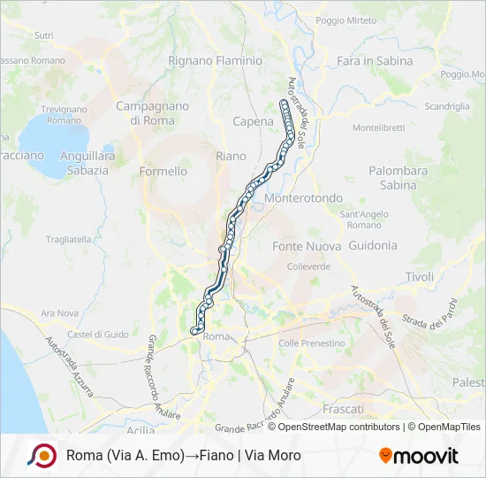 Percorso linea bus COTRAL